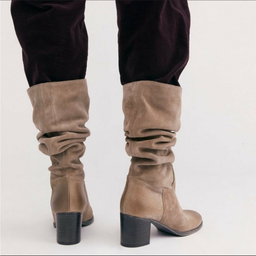 Free People Boots Cleo Slouch Suede Knee High Heeled Leather Grey NIB US 8 EU 38 - Picture 5 of 15